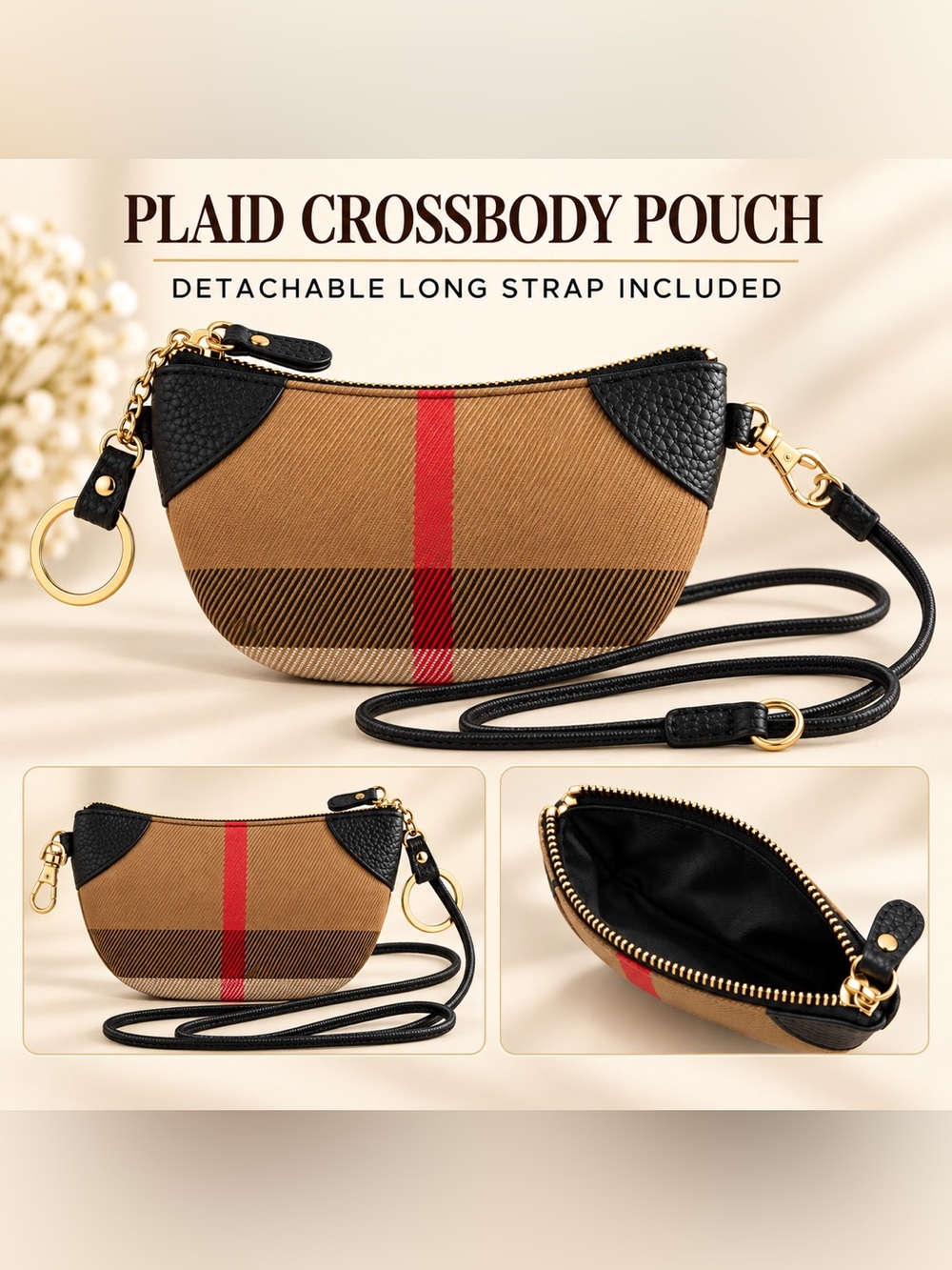 Plaid Convertible Crossbody Coin Purse & Key Pouch